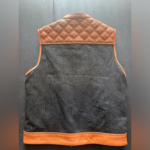 Large Leather & denim Motorcycle vest by Leatherick - Picture 2 of 3